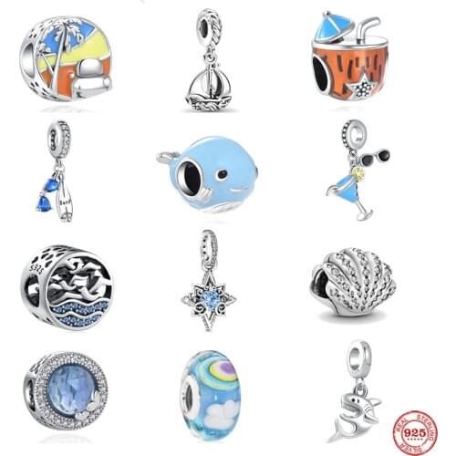 New 925 Silver Fine Sailboat Pendant Surfboard Charm Camera Seaside Bead Suitable For Original Pandora Bracelet DIY Lady Jewelry