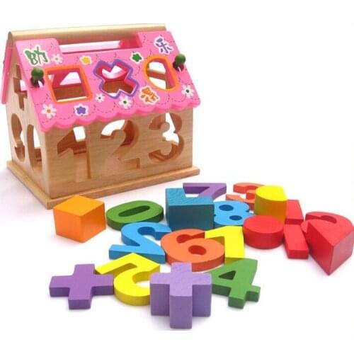 Learning Educational Wooden Toys Digital Number Shape Blocks Box Sorting Matching Towable Montessori Gifts
