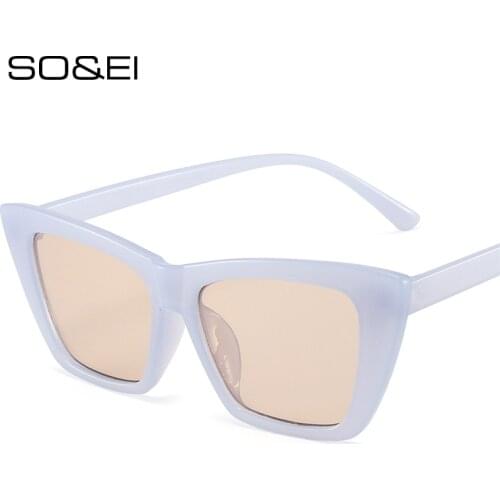 SO&EI Fashion Small Cat Eye Sunglasses Women Vintage Jelly Color Eyewear Men Fluorescent Green Sun Glasses Shades UV400
