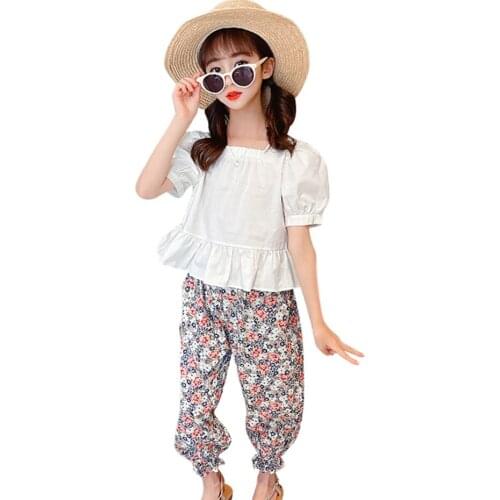 Teen Girls Clothing Floral Tshirt + Floral Pants Girls Clothing Summer Big Girls Clothes Casual Style Childrens Clothes