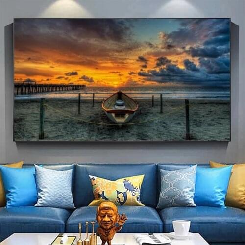 Landscape Nordic Art Canvas Painting Sunset Beach View Posters and Prints Wall Art Picture for Living Room Home Decor Cuadros