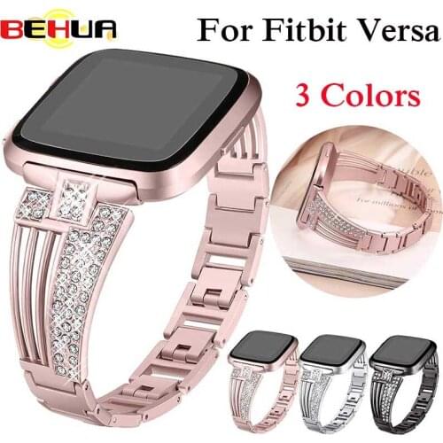 Watch band For fitbit versa smart watch strap Stainless Steel Bracelet Wearable Belt with Rhinestone Wristbands Replacement Band