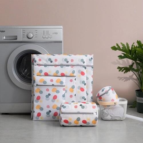 6 Size Printing Zippered Mesh Laundry Bag Polyester Washing Net Bag For Underwear Sock Washing Machine Pouch Clothes Bra Bags