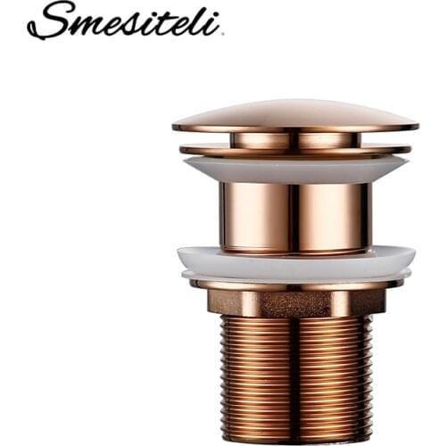 Smesiteli Non-Porous Push-Down Pop-Up Bathroom Drain Rose Gold Corrosion-Resistant Durable Without Overflow Hole