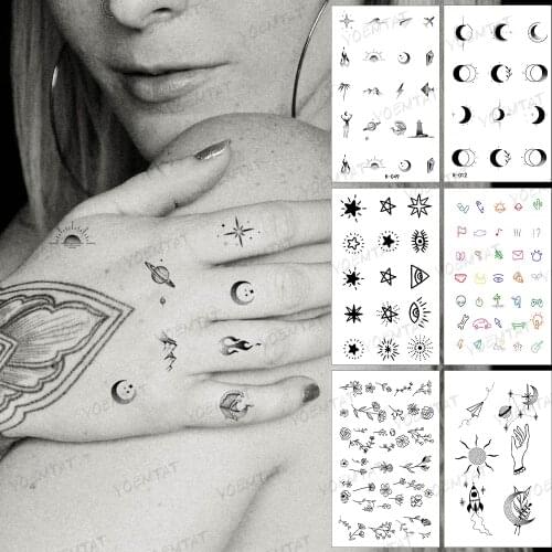 Water Transfer Temporary Tattoo Sticker Small Sun Moon Star Eye Flash Tatoo Flower Music Arm Wrist Fake Tatto For Body Art Women