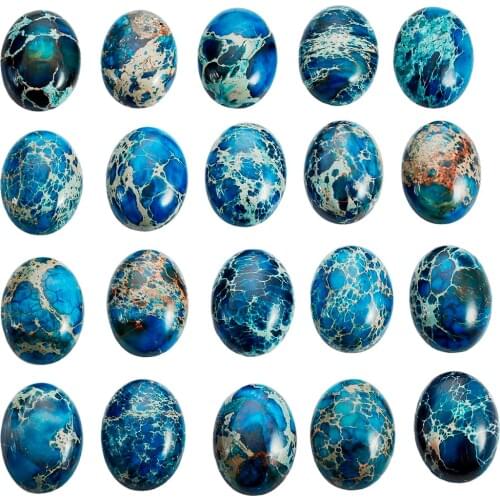 TUMBEELLUWA 1Lot (5Pc) Deep Blue Sea Sediment Jasper Oval Stone Cabochons Flatback Semi-precious CAB for Jewelry Making,18x25mm