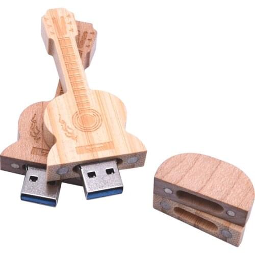 Usb Flash Drive Usb 3.0 Guitar Wooden Pen Drive Real Capacity 8gb 32gb 64gb High Speed Memory Stick Pendrive Custom Logo Wedding