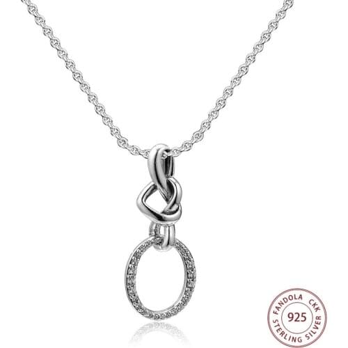 Knotted Heart Necklace Collares 925 Sterling Silver Chain Clear CZ Pendants Necklaces for Women Original Jewelry Bijoux Femme