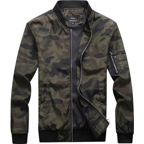 Spring Jacket Mens Fashion Stand Collar Camouflage Casual Jacket Mens Thin Bomber Jacket Plus Size