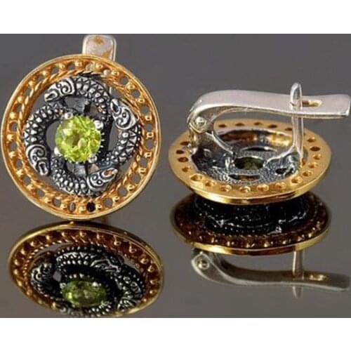 Vintage Gold Two Tone Round Earrings Nordic Style Viking Womens Earrings Cocktail Party Crystal Earrings Anniversary Jewelry