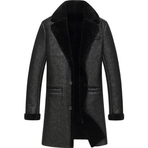 High quality Men Genuine Leather Winter Jacket Fur one mens winter coat Real sheepskin mens outwear male long leater jacket