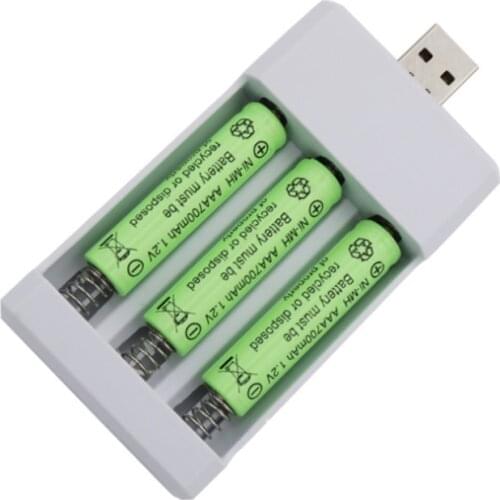 3-Slot USB Plug Battery Charger AA /AAA 1.2V Portable Ni-Cd Rechargeable Battery