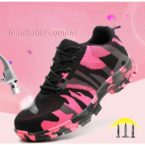 Women Steel Toe Safety Work Shoes Industrial Construction Sneakers Puncture Proof Lightweight Breathable Slip Resistant Shoes