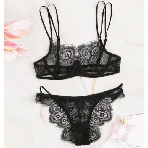 New Women Underwear Lace Bra and Panty Two-Piece Set Perspective Patchwork Sexy Lingerie Panties Ladies Sleepwear Sexy suit