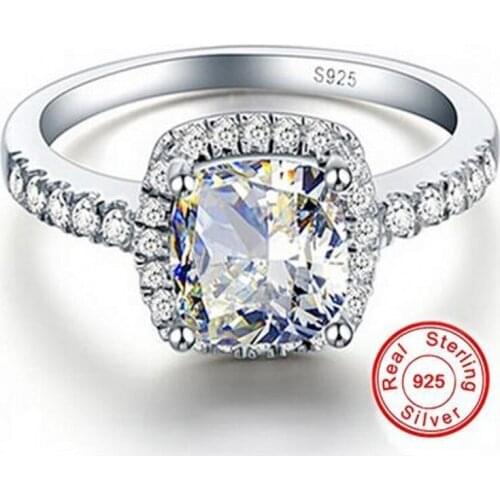 Real 100% 925 Sterling Silver Wedding Rings for Women Princess-cut 5a CZ Engagement Ring Simulated Diamond Platinum Jewelry