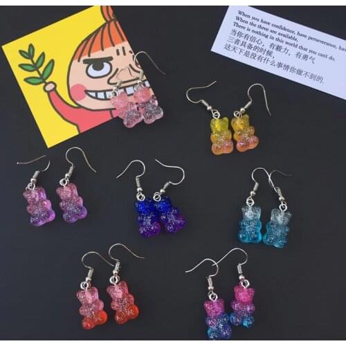 1Pair Earrings Bear Ear Stud Animal Cute For Women Girls Colorful Multi Color Trend Gift Fashion Jew