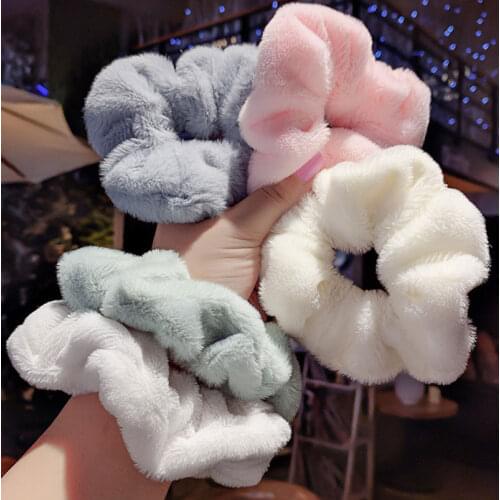 2020 Winter Fur Scrunchies Furry Elastic Hair bands For Women Girls ponytail Holders Rope soft Plush Hair Ties Hair Accessories
