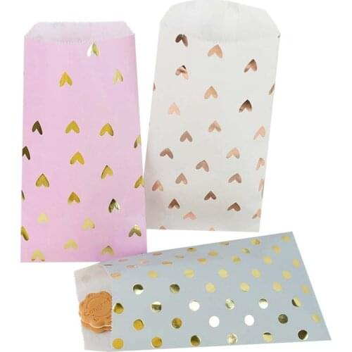 25pcs Heart Dot Package Paper Bag Birthday Party Decor Candy Biscuits Gift Wrapping Bag Wedding Party Baby Shower Packing Supply