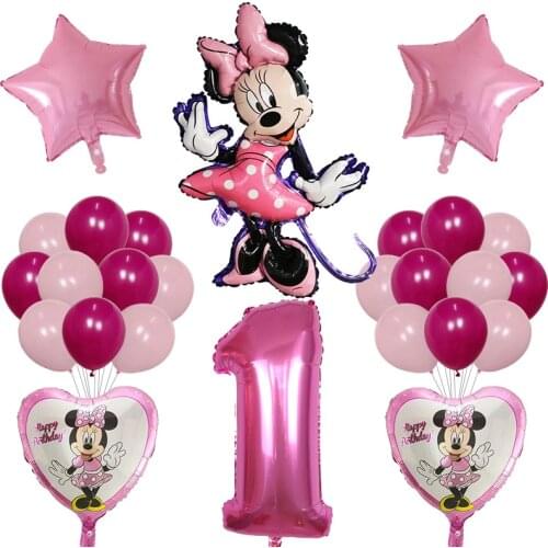 26pcs Mickey Minnie Mouse Foil Balloon Number Latex Balloons Baby 1 2 3 4 5 6 7 8 9st Birthday Party Decoration Kids Toy Globos
