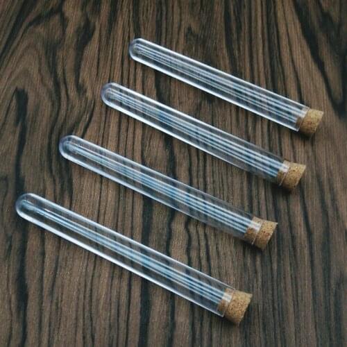 300pcs 12x100mm Clear Plastic Test Tube with cork plug Round Bottom Bath salt Vial Wedding Favor Gift Tube Laboratory supplies