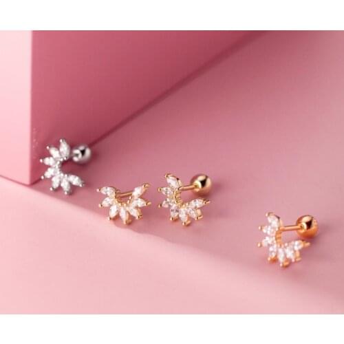 925 Sterling Silver CZ Flower Sun Helix Ball Screw Back Stud Earrings A1725
