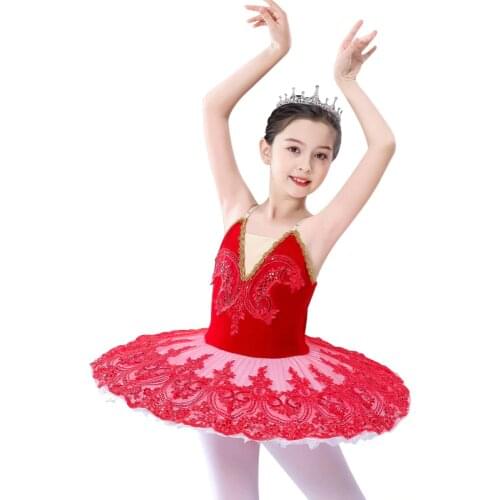 Red Velvet Professional Ballet Tutus Child Swan Lake Ballet Dance Clothes For Girls Pancake Tutu Ballerina Figure Skating Dress