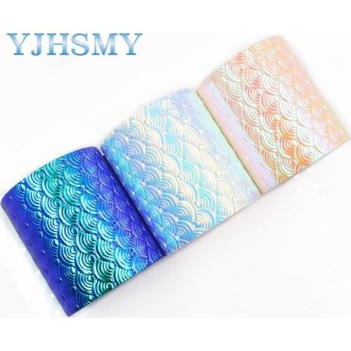 YJHSMY I-19517-1229 75mm Colorful gradient mermaid shiny scales ribbon,DIY Hairbows Accessories Wedding Party Decoration 2y