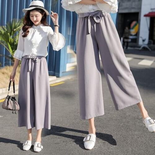 All-match loose wide-leg pants women summer new style Korean imitation chiffon pants straight high-waist casual pants women