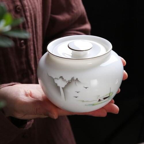 Tea Storage Jar Ceramic Porcelain Tea Jar Sugar Caddies Seal Cans China Kung Fu Teaware Accessories Container Decoration Crafts