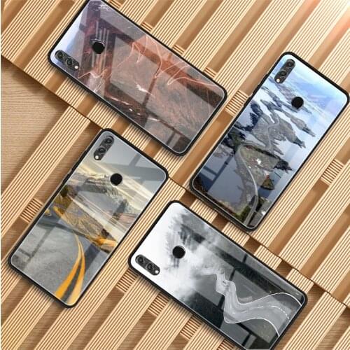 Amazing road Tempered Glass Phone Case For Huawei P20 P30 P40 P40 Lite Pro Psmart Mate 20 30 Cover Shell