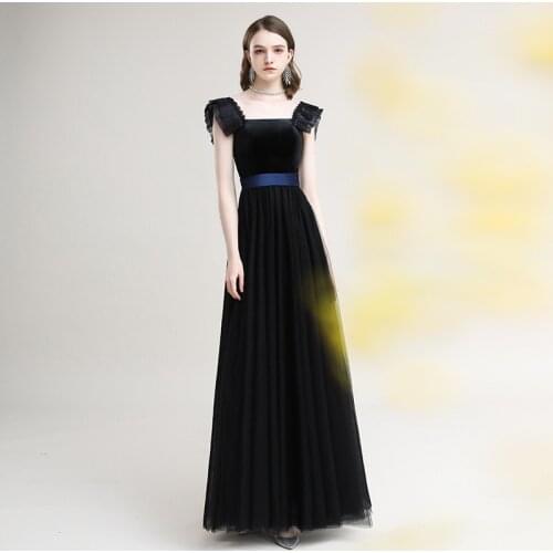 Black Tulle Evening Dresses 2021 A-Line Square Collar Sexy Backless Long Lace Up Women Homecoming Wedding Party Guests Prom Gown
