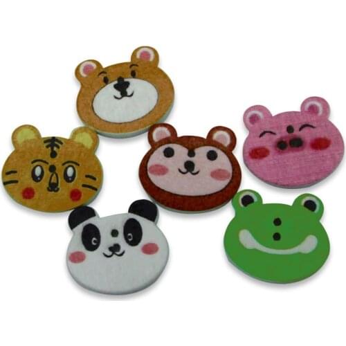 50pcs 19x16mm Random Mixed Bears Pattern Wooden Buttons For Clothes Crafts Sewing Scrapbooking DIY Accessories