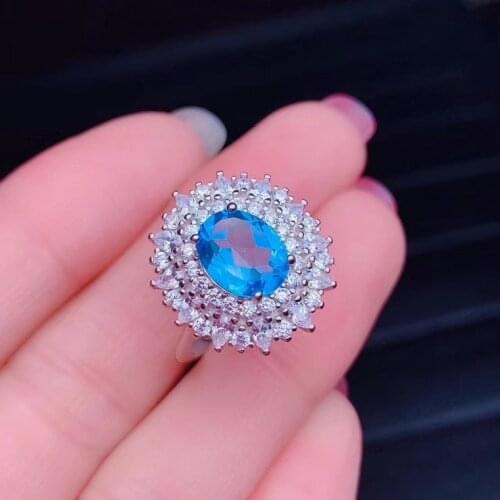 Graceful ocean blue Topaz ring and necklace real 925 silver jewelry set natural gem good color new designment girl birthday gift