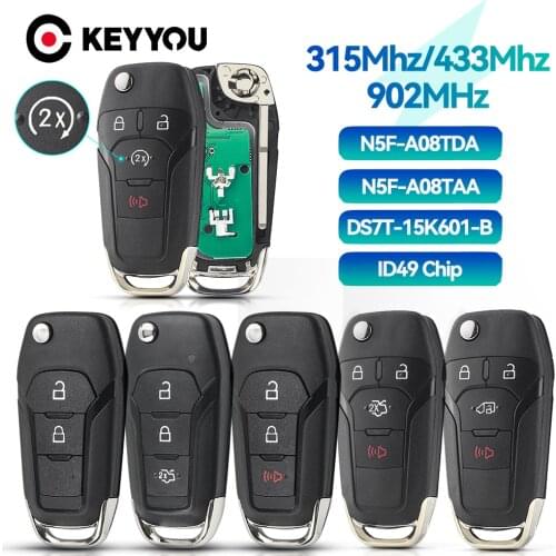 KEYYOU EB3T-15K601-BA ID49 Chip For Ford Ranger F150 F250 2015 2016 2017 2018 Fob FSK 433MHz 2 Buttons Flip Smart Remote Car Key