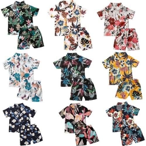 Infant Baby Boys Clothes Sets 12 Colors Floral Print Short Sleeve T Shirts Tops+Shorts Holiday Summer Outfit 1-6Y