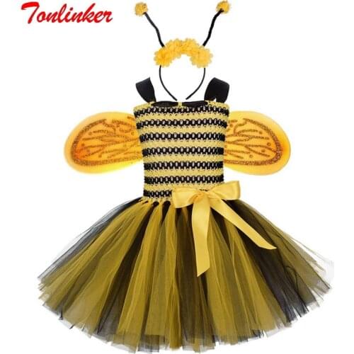 Christmas Girls Little Bee Animal Costume Suit Kids Halloween Festival Tutu Party Dresses Children Kids Princess Cosplay Dress