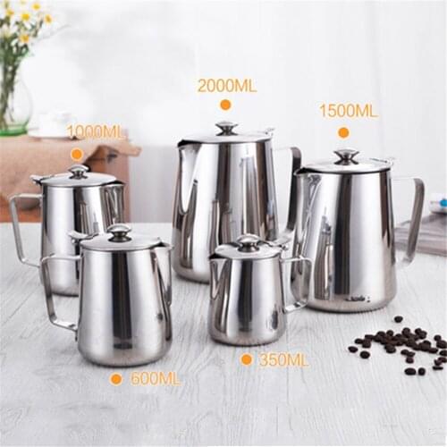 Stainless Steel Milk Frothing Pitcher with Lid Espresso Coffee Barista Craft Latte Cappuccino Milk Cream Cup Frothing Jug