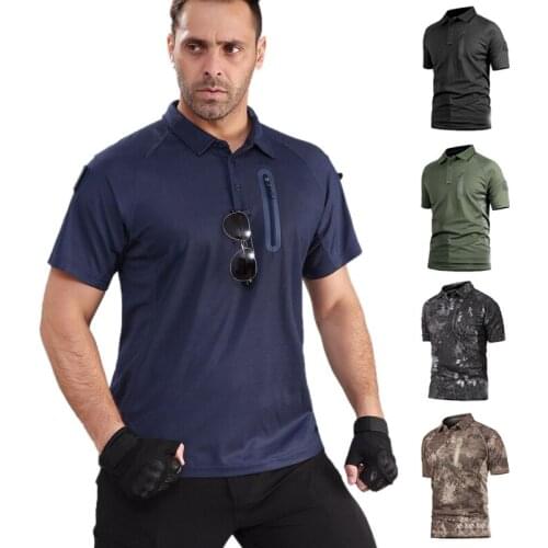 Fashion Men Military Tactical quick-drying T-shirt outdoor UV combat game lapel collar camouflage Zipper tshirts Tops 8 color3XL
