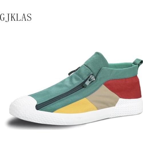 High Quality Men Canvas Sneakers Fashion Double-row Zipper Loafers Comfortable Flats Shoes Casual Men Breathable Walking Shoes