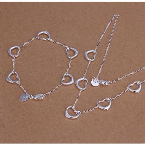 Sets Silver Plated Sets Silver Trendy Jewelry Sets Hollow Hearts Jewelry Wholesale Free Shipping cbzt LS186