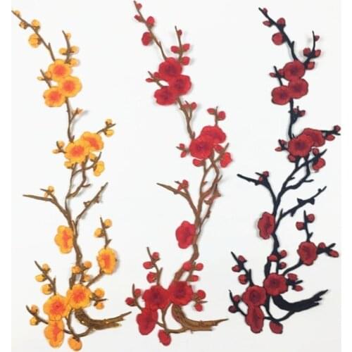 New 1pc Plum Blossom New Large DIY Flower Floral Patches Cheongsam Dress Decoration Cloth Applique Embroidery Patch Stickers