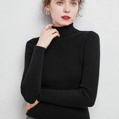 2021 Autumn Winter Women Thicken Knitted Pullovers Sweater Long Sleeve Solid Stripe Soft Warm Half Turtleneck Oversize Sweaters