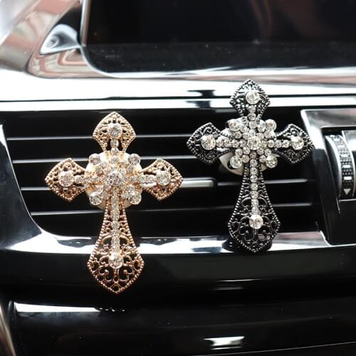 Car Accessories Interior Car Air Freshener Diamond Cross Jesus Christian Vent Clip Aroma Car Smell Flavoring In Auto Decoration