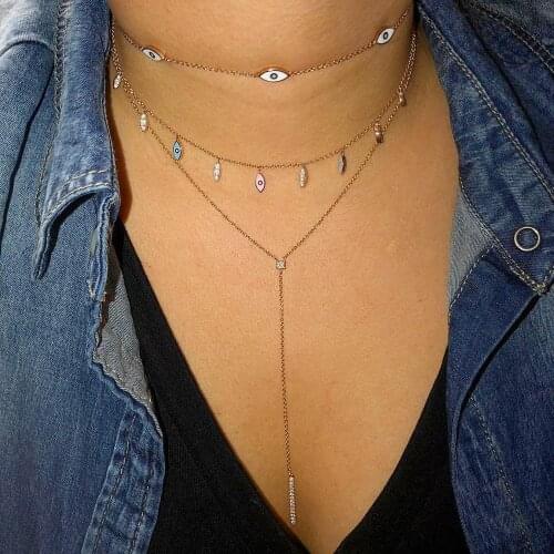 Turkish Lucky Evil eye choker necklace rose gold color pink blue enamel small cute eye charms statement necklaces