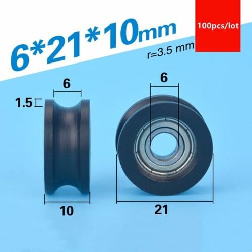 100pcs U groove Plastic coated bearing 696ZZ 6*21*10mm Moving door window POM roller wheel nylon pulley Bore 6mm Diameter 21mm