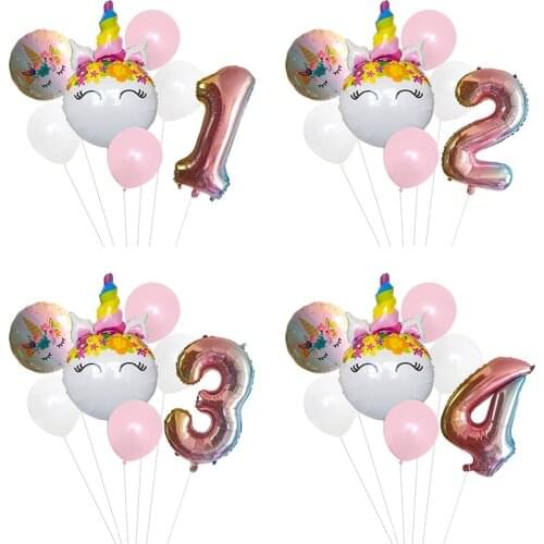 Rainbow Unicorn Balloon Number Foil Globos 1 2 3 4 Years Old Birthday Party Decoration Kid Unicorn Theme Party Wedding Balls Toy