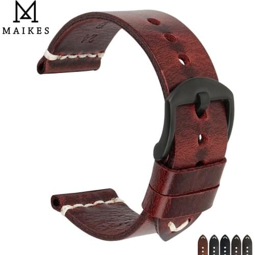MAIKES Latest Designs 20mm 22mm 24mm Retro Red Grain 6 Color High Quality Steel Buckle Luxury Leather Watch Band Wrist Strap