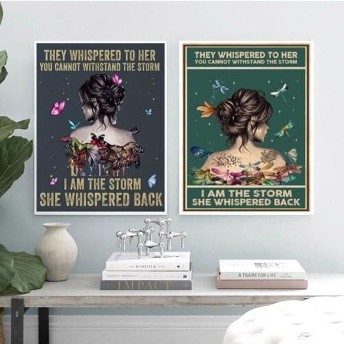 Retro Poster Strong Women Inspirational Quote Art Prints Girls Gift , A Girl with Butterflies Abstract Painting Wall Decor