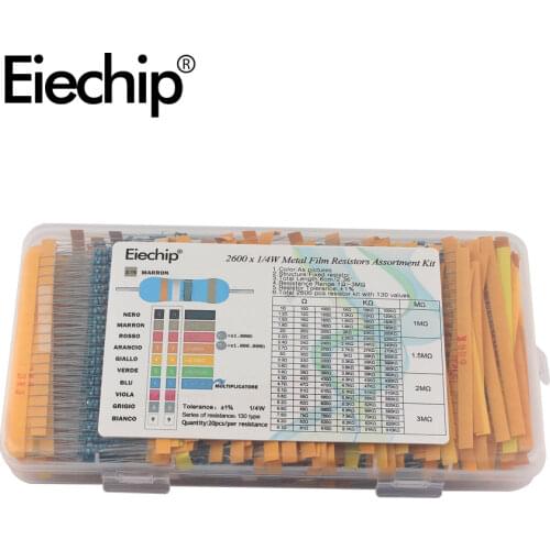 130 Values 1/4W 0.25W 1% resistor pack set diy Metal Film Resistor Kit Lot Resistors Assortment Kits Fixed resistor 2600pcs/lot