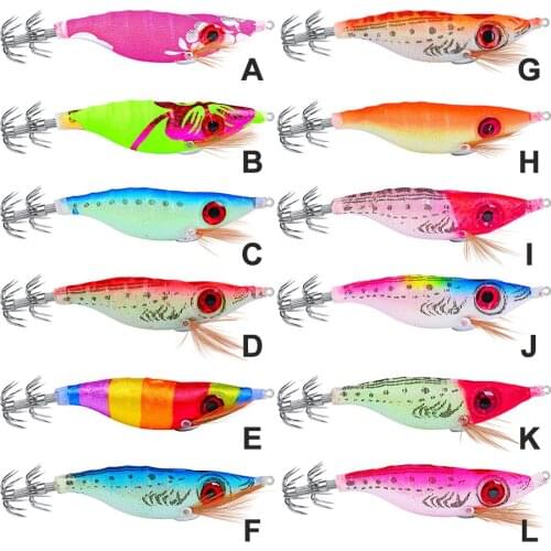 10cm 8.5G fishing Lure Bait Wood Shrimp Luminous Shrimp Squid Needle Octopus Hook Squid Shrimp